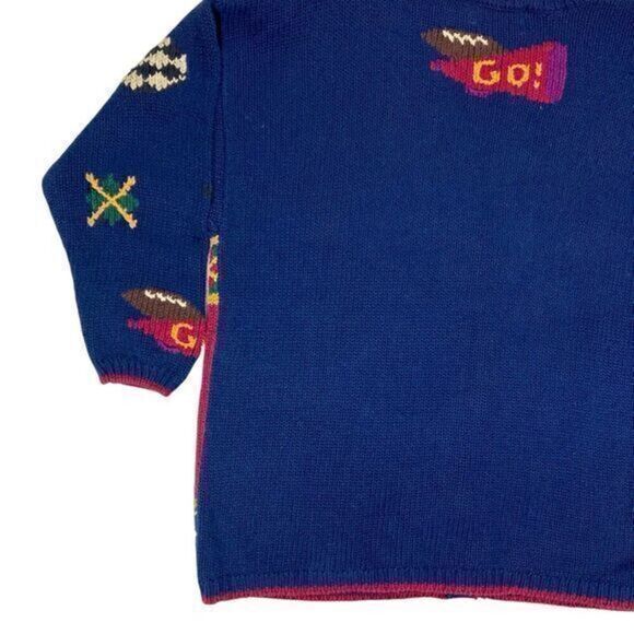 Northern Isles Sweater Womens 2X Blue Varsity Back to School Hand Knit Cardigan - Picture 8 of 16